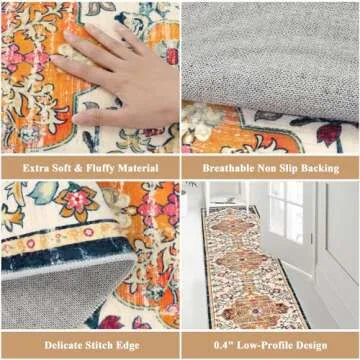 Pauwer Hallway Runner Rug 2x8 Washable Rugs Runner Non Slip Carpet Runner Boho Farmhouse Vintage Throw Area Rugs Floor Runner for Hallway Kitchen Entryway Laundry Room Bedroom Bathroom, Ivory Orange