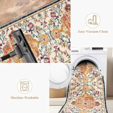 Pauwer Hallway Runner Rug 2x8 Washable Rugs Runner Non Slip Carpet Runner Boho Farmhouse Vintage Throw Area Rugs Floor Runner for Hallway Kitchen Entryway Laundry Room Bedroom Bathroom, Ivory Orange