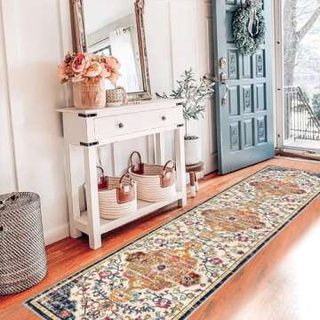 Pauwer Hallway Runner Rug 2x8 Washable Rugs Runner Non Slip Carpet Runner Boho Farmhouse Vintage Throw Area Rugs Floor Runner for Hallway Kitchen Entryway Laundry Room Bedroom Bathroom, Ivory Orange