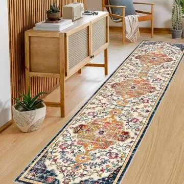 Pauwer Hallway Runner Rug 2x8 Washable Rugs Runner Non Slip Carpet Runner Boho Farmhouse Vintage Throw Area Rugs Floor Runner for Hallway Kitchen Entryway Laundry Room Bedroom Bathroom, Ivory Orange