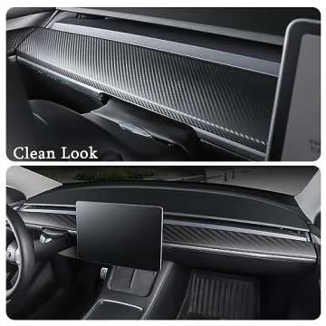 ShowEv for Tesla Model Y Dashboard Dash Cover Wrap Trim,Wood Door Panel Cover Carbon Fiber Pattern Interior Protector Decoration Accessories for Tesla Model Y with Air Vent Cover,Card Holder(6 PCS)