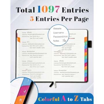 hi!SCI Password Keeper Book with Colorful Alphabetical Tabs, Hardcover Password Log-book for Internet Password and Website Address, 5.8"×8.4" Password Notebook for Home Office (Black)
