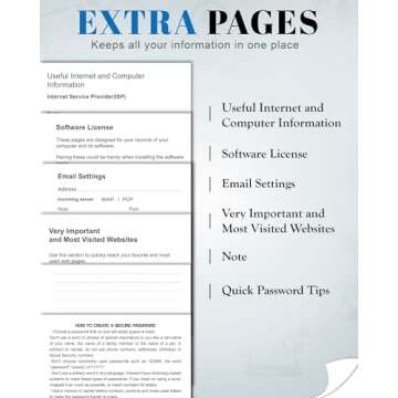 hi!SCI Password Keeper Book with Colorful Alphabetical Tabs, Hardcover Password Log-book for Internet Password and Website Address, 5.8"×8.4" Password Notebook for Home Office (Black)