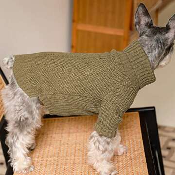 Fitwarm Thermal Knitted Dog Sweater Doggy Winter Coat Pet Clothes Doggie Turtleneck Jacket Puppy Outfits Cat Sweatsuit Sage Green Large
