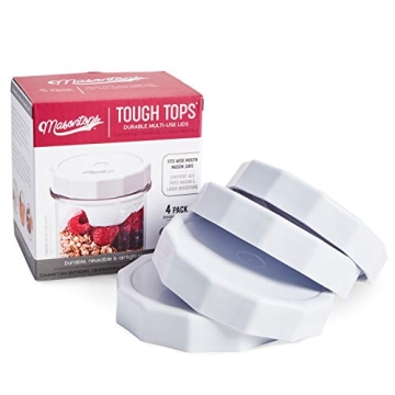 Masontops Tough Tops - Ball Wide Mouth Mason Jar Lids Plastic Leakproof - BPA-Free White Plastic Mas...