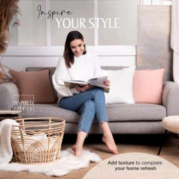 INSPIRED IVORY Linen Pillow Cover 20x20 Inch - Rustic Decorative Cinnamon Brown Throw Pillow Cover w...