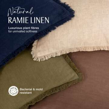 INSPIRED IVORY Linen Pillow Cover 20x20 Inch - Rustic Decorative Cinnamon Brown Throw Pillow Cover with Fringe - Farmhouse Accent Pillow Cushion Cover for Sofa, Couch, Bed Decor, Single Sham, 50x50cm