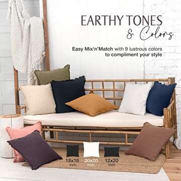 INSPIRED IVORY Linen Pillow Cover 20x20 Inch - Rustic Decorative Cinnamon Brown Throw Pillow Cover with Fringe - Farmhouse Accent Pillow Cushion Cover for Sofa, Couch, Bed Decor, Single Sham, 50x50cm