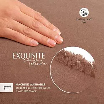 INSPIRED IVORY Linen Pillow Cover 20x20 Inch - Rustic Decorative Cinnamon Brown Throw Pillow Cover with Fringe - Farmhouse Accent Pillow Cushion Cover for Sofa, Couch, Bed Decor, Single Sham, 50x50cm