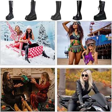 AOSPHIRAYLIAN Womens Platform Boots Wedge High Heel Side Zipper Lace up Gothic Motorcycle Combat Studded Knee High Boots