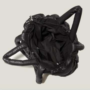 JOLLQUE Quilted Puffer Tote for Women,Soft Pillow Padded Down Tote Bag, Large Winter Handbag Space Shoulder Bags(Black)