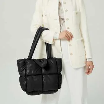 JOLLQUE Quilted Puffer Tote Bag - Stylish Winter Handbag