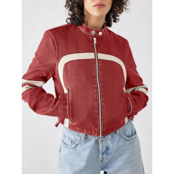 Saodimallsu Women’s Faux Leather Jacket Cropped Moto Coat