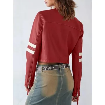 Saodimallsu Women’s Faux Leather Jacket Cropped Moto Coat