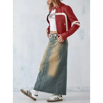 Saodimallsu Women’s Faux Leather Jacket Cropped Moto Coat