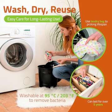 Organic Cotton Reusable Period Pads for Heavy Flow & Incontinence (L+XL, 6-Pack); High-Temp Washable Cloth Pads for Women Made in EU; Non-Irritating, Soft Reusable Pads Menstrual for Comfortable Care