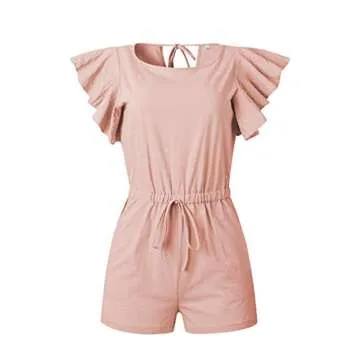 Angashion Ruffle Cap Sleeve Loose Casual Short Romper