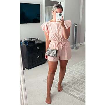 Angashion Ruffle Cap Sleeve Loose Casual Short Romper