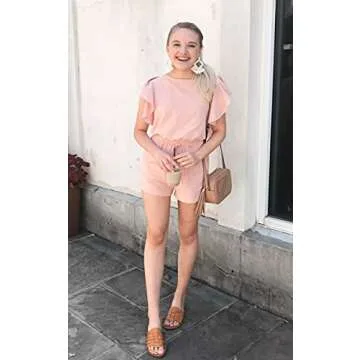 Angashion Ruffle Cap Sleeve Loose Casual Short Romper