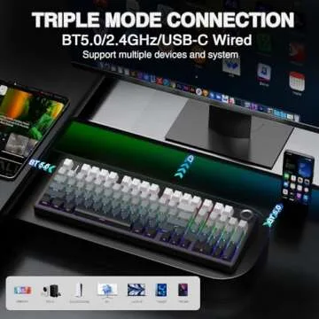 AULA F99 Pro Wireless Mechanical Keyboard with Knob,Tri-Mode BT5.0/USB-C/2.4GHz Hot Swappable Keyboard,Pre-lubed Switches,Gasket Structure,RGB Backlit Computer Gaming Keyboard (Side Printed Black)