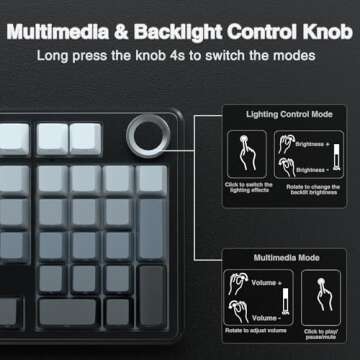 AULA F99 Pro Wireless Mechanical Keyboard with Knob,Tri-Mode BT5.0/USB-C/2.4GHz Hot Swappable Keyboard,Pre-lubed Switches,Gasket Structure,RGB Backlit Computer Gaming Keyboard (Side Printed Black)