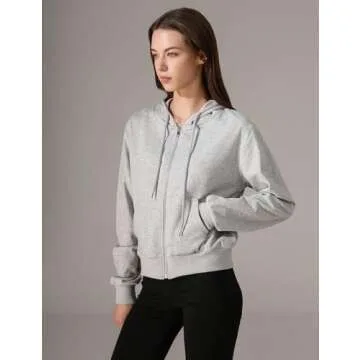 Yimoon Zip Up Hoodie Women Cropped Casual Sweatshirts Workout Long Sleeve Drawstring Hooded Jacket Crop Tops (Grey, Large)