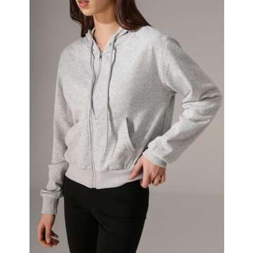 Yimoon Zip Up Hoodie Women Cropped Casual Sweatshirts Workout Long Sleeve Drawstring Hooded Jacket Crop Tops (Grey, Large)