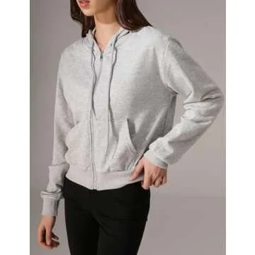 Yimoon Zip Up Hoodie Women Cropped Casual Sweatshirts Workout Long Sleeve Drawstring Hooded Jacket Crop Tops (Grey, Large)