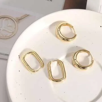 ALIWOLF Gold Hoop Earrings Set 14k Real Gold Plated Huggie Earrings Hypoallergenic Chunky Twisted Thick Jewelry for Multiple Piercing Christmas Gift for Women (Gold Hoop 061)