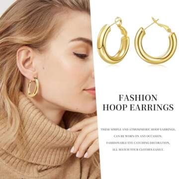ALIWOLF Gold Hoop Earrings Set 14k Real Gold Plated Huggie Earrings Hypoallergenic Chunky Twisted Thick Jewelry for Multiple Piercing Christmas Gift for Women (Gold Hoop 061)