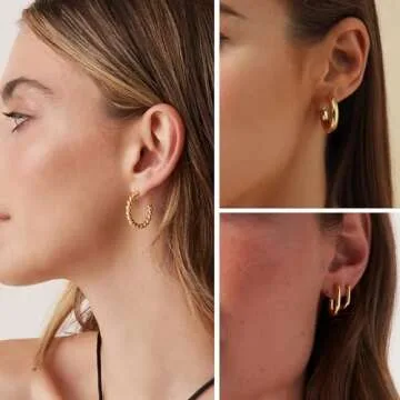 ALIWOLF Gold Hoop Earrings Set 14k Real Gold Plated Huggie Earrings Hypoallergenic Chunky Twisted Thick Jewelry for Multiple Piercing Christmas Gift for Women (Gold Hoop 061)