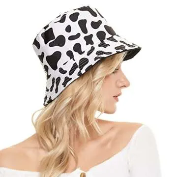 Durio Cow Print Bucket Hat Bucket Hat for Women Teens Travel Summer Womens Bucket Hats Packable Beach Sun Hat C Cow Print