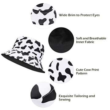 Durio Cow Print Bucket Hat Bucket Hat for Women Teens Travel Summer Womens Bucket Hats Packable Beach Sun Hat C Cow Print