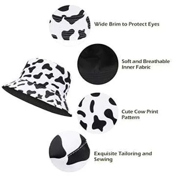 Durio Cow Print Bucket Hat Bucket Hat for Women Teens Travel Summer Womens Bucket Hats Packable Beach Sun Hat C Cow Print