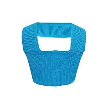 Knitted Bandage Halter Tops Women Backless Sexy Solid Crop Tanks Top Y2K 2022 Summer Fashion Cami Party Clubwear (Blue, Medium)
