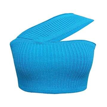 Knitted Bandage Halter Tops Women Backless Sexy Solid Crop Tanks Top Y2K 2022 Summer Fashion Cami Party Clubwear (Blue, Medium)