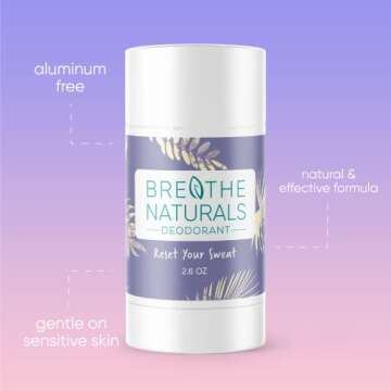 Breathe Naturals | Natural Deodorant for Women, Men and Kids, 24 Hour Odor Protection, Aluminum Free...