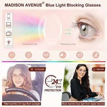 Madison Avenue Blue Light Blocking Glasses Anti Eyestrain UV Glare Blue Light Glasses for Women TV Phone Computer Gaming Eyeglasses Liberty (Crystal Brown)