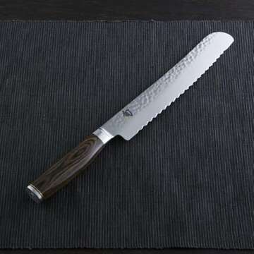 Shun Premier 9" Bread Knife, Handcrafted Japanese Serrated Knife, VG-MAX Core with Damascus Stainles...