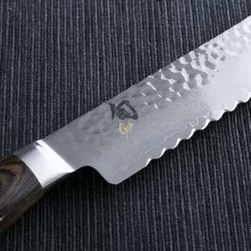Shun Premier 9" Bread Knife, Handcrafted Japanese Serrated Knife, VG-MAX Core with Damascus Stainless Steel Cladding, Pakkawood Handle, Slicing Tool for Professional and Home Chefs