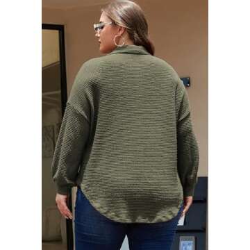 Eytino Plus Size Tops for Women Casual Long Sleeve Button Up Blouses Fashion Trendy Waffle Knit Shac...