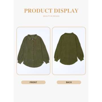 Eytino Plus Size Tops for Women Casual Long Sleeve Button Up Blouses Fashion Trendy Waffle Knit Shacket Jacket,1X Green