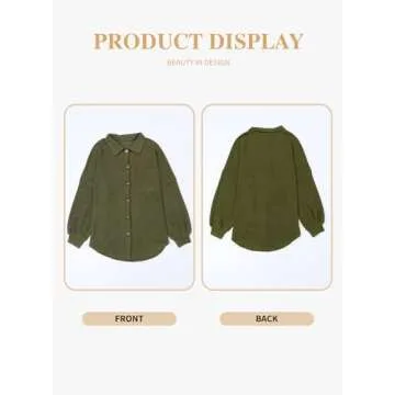 Eytino Plus Size Tops for Women Casual Long Sleeve Button Up Blouses Fashion Trendy Waffle Knit Shacket Jacket,1X Green