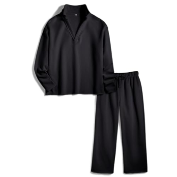 Ainangua Casual 2 Piece Sets for Women V Neck Long Sleeve Tops Wide Leg Pants Workout Outfits Fashio...