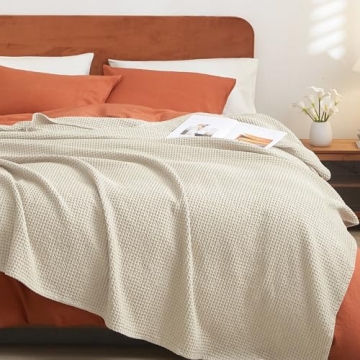 PHF 100% Cotton Waffle Weave Blanket - Lightweight Cozy King Size Throw with Elegance
