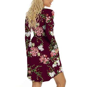 LONGYUAN Women's 2025 Winter Long Sleeve Casual Homecoming Dresses Loose Hide Belly Swing Dress Fl L