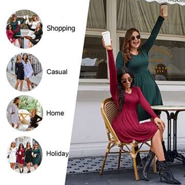 LONGYUAN Women's 2025 Winter Long Sleeve Casual Homecoming Dresses Loose Hide Belly Swing Dress Fl L