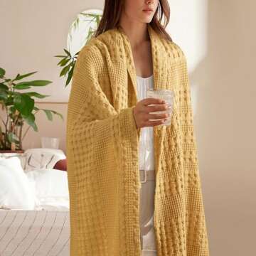 PHF 100% Cotton Waffle Weave Throw Blanket - Soft Lightweight Cozy Luxury Aesthetic Woven Blanket 50...