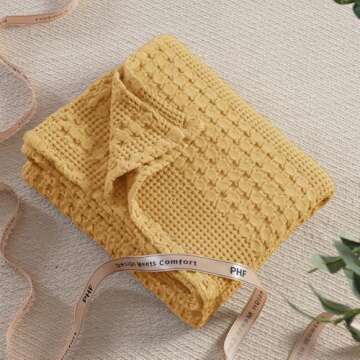 PHF Cotton Waffle Weave Throw Blanket - Cozy Luxury for Home