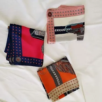 FONYVE Silk Feeling Scarf Medium Square Satin Head Wrap for Women 27.5 inches